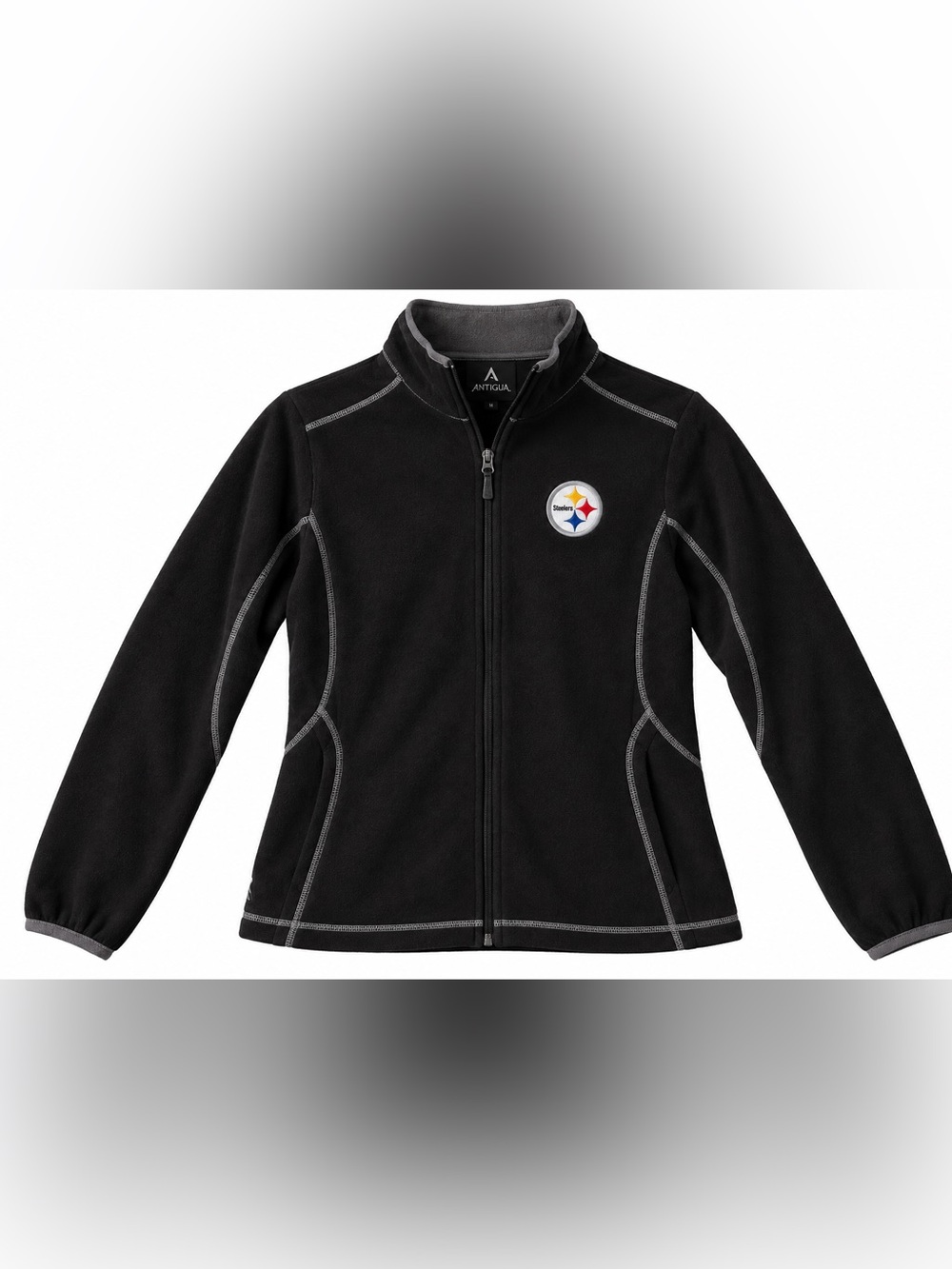 Antigua Black Zip-Up Fleece Jacket with Pittsburgh Steelers Patch